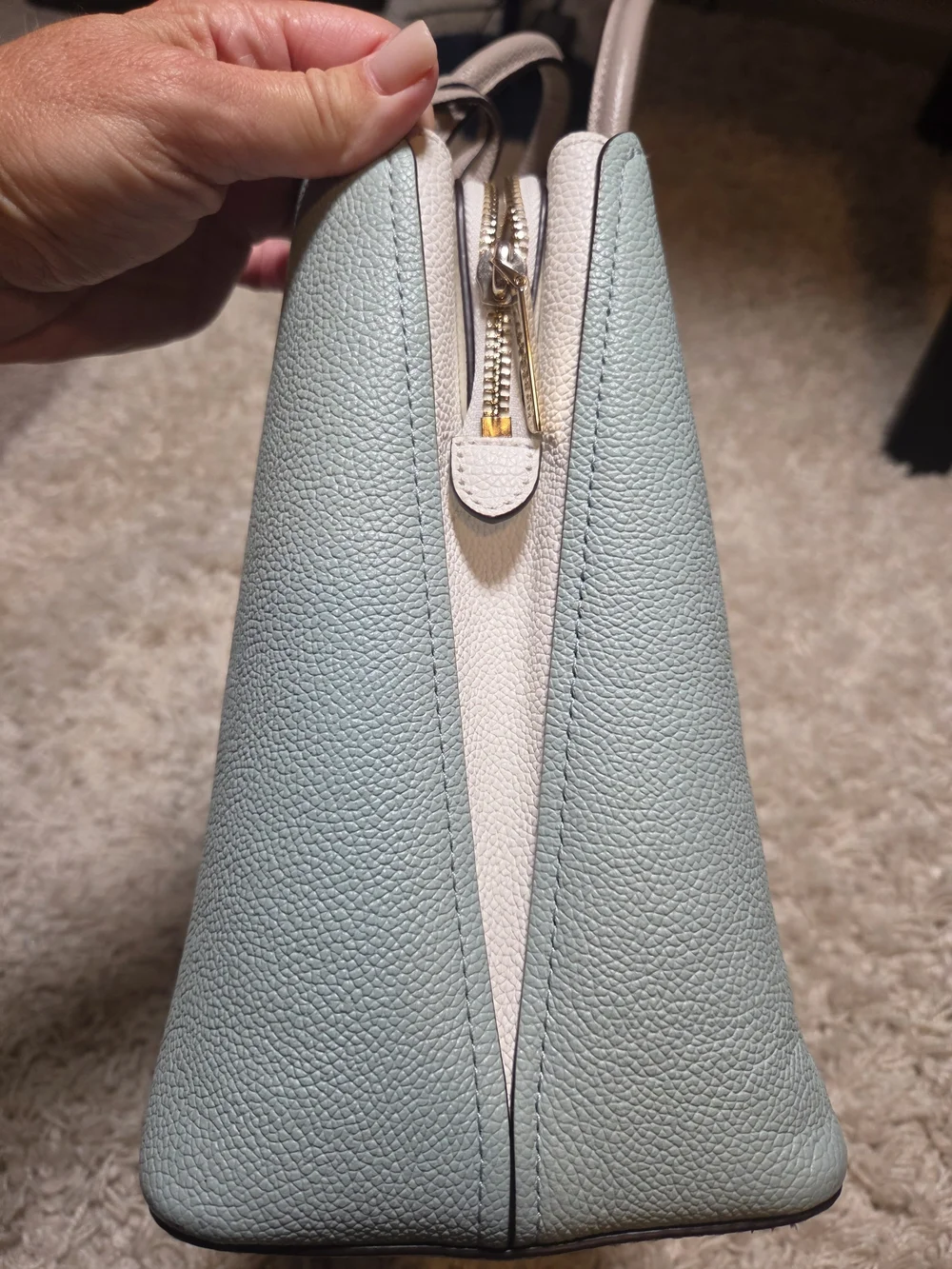 Kate Spade Pebbled Leather Satchel in Light Teal and White